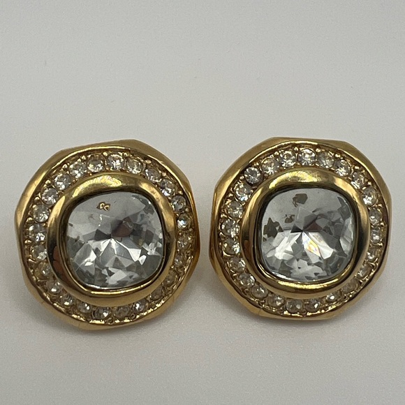 Rare Posts Earrings Signed Trifari Faux Diamond Crystal Gold Tone Vintage